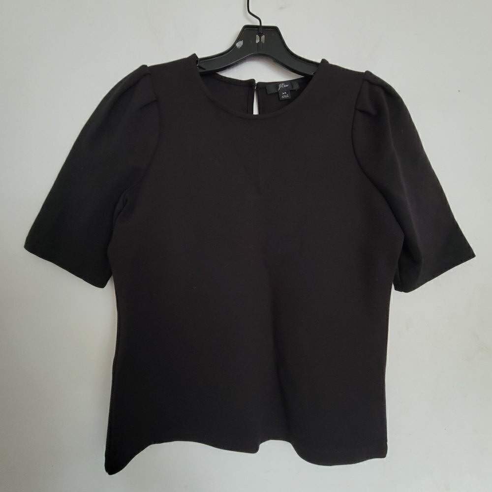 J. Crew Puff Sleeve Pointe Top Blouse Keyhole Back Black Style AE781 Size XS - Picture 4 of 12